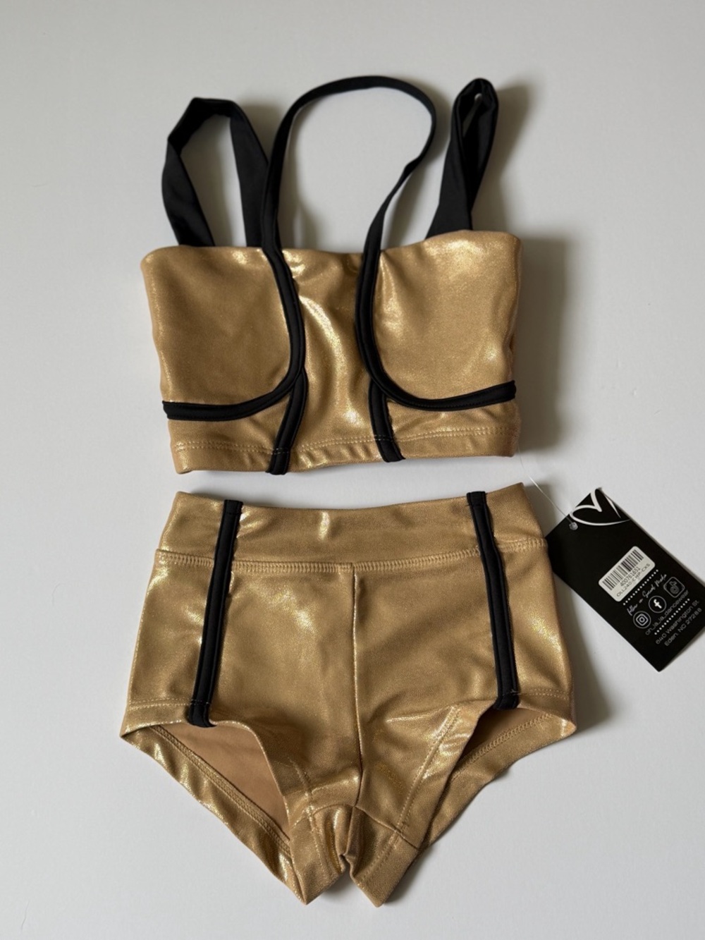 Girls Oh LaLa Gold Dance Two-Piece Set with Black Trim size CXS